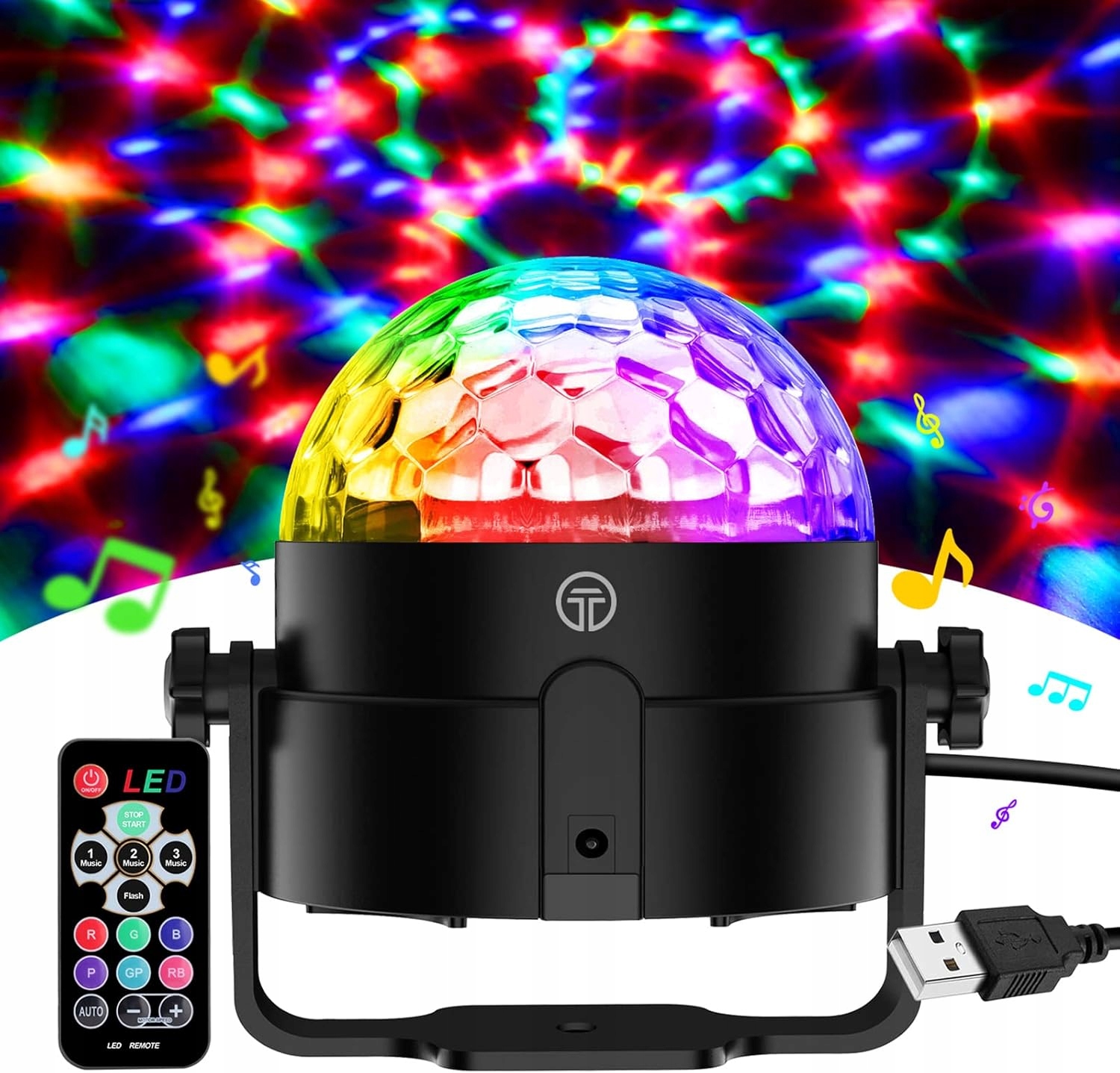 KULA DYSKOTEKOWA LED 360° RGB KOLORÓW Z PILOTEM 4 m
