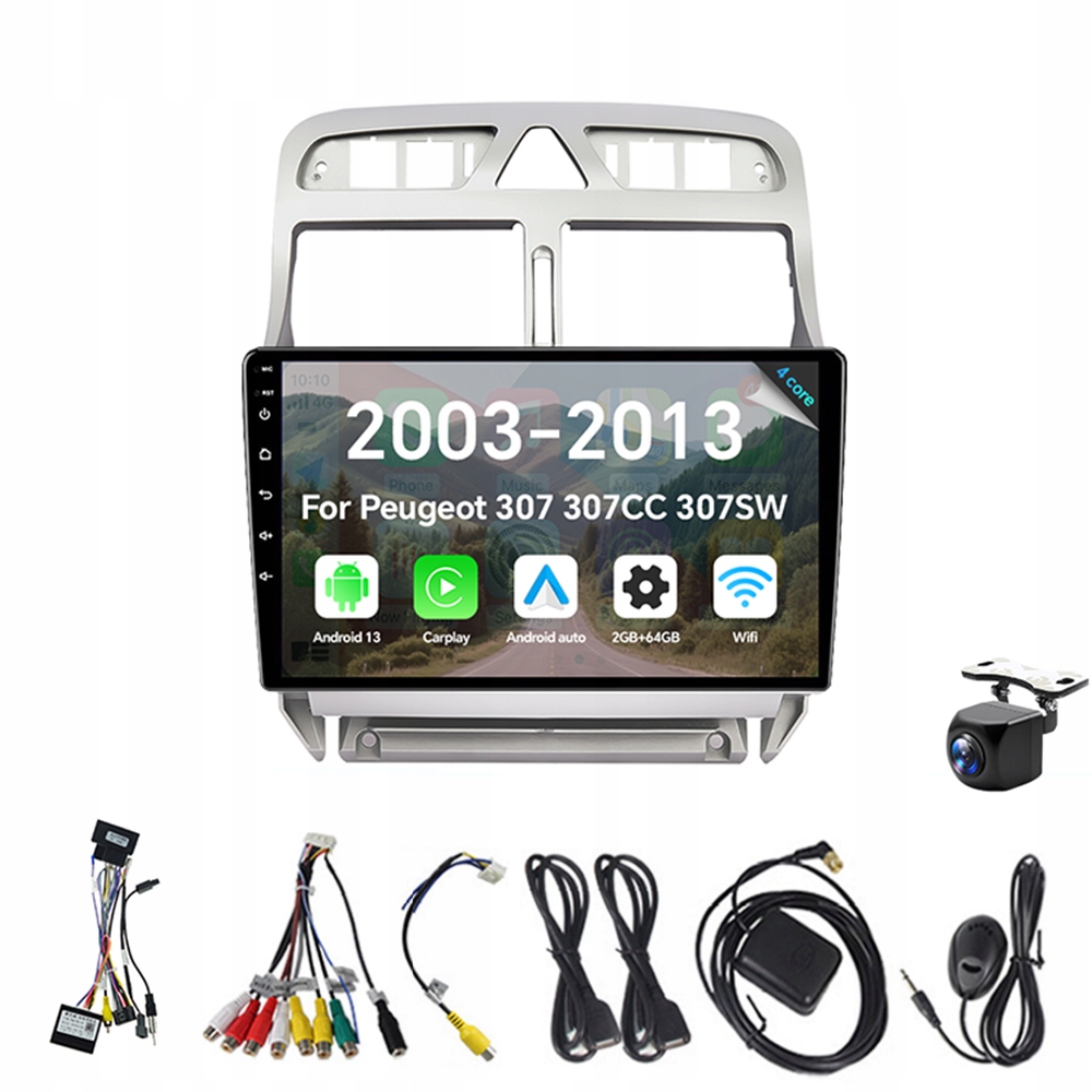 2Din Android 13 autorádio pre Peugeot 307 307CC 307SW 2002-2013 2G 64G
