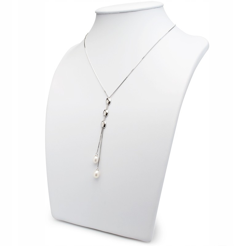 Elegantní Stříbrný Řetízek S Perlami Náhrdelník