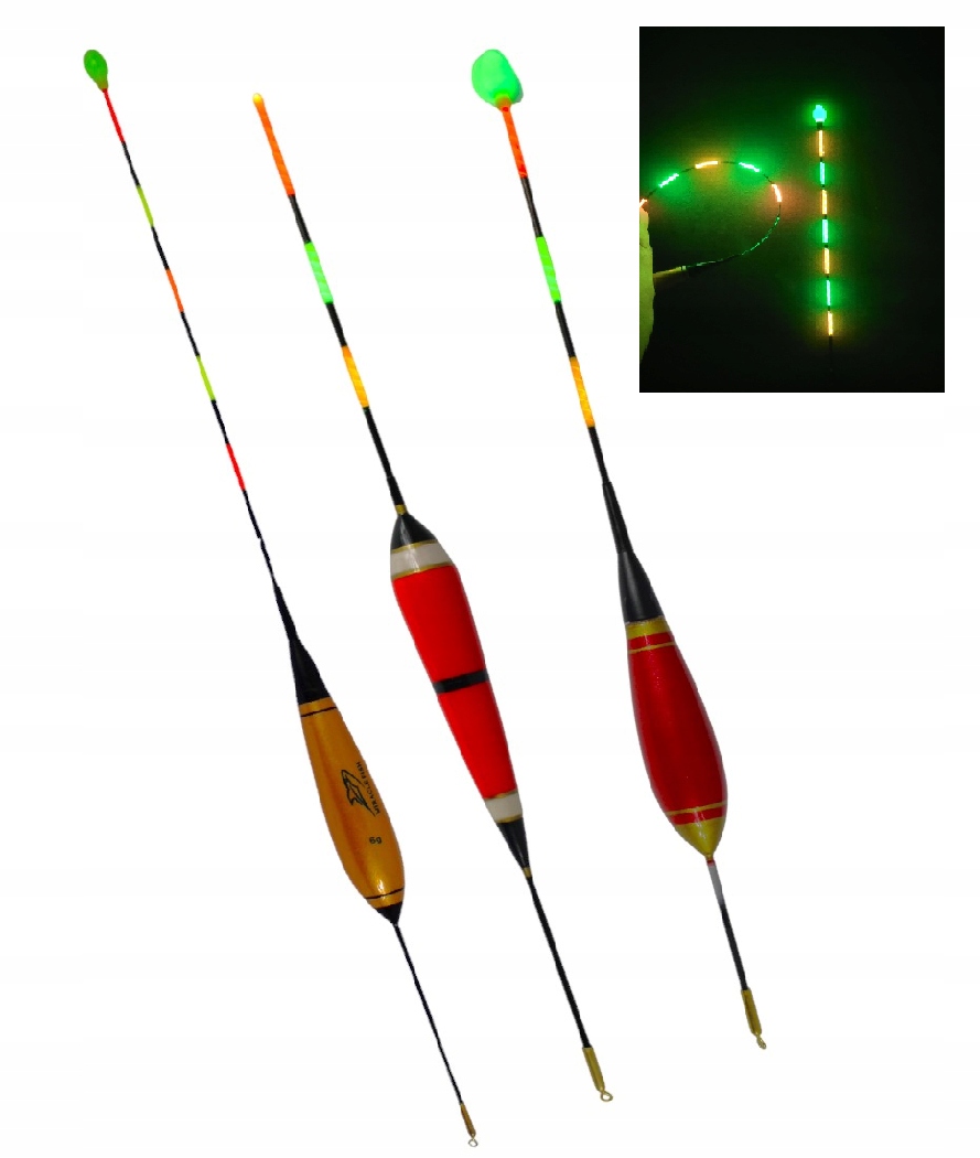 Spławik świecący Led 3 sztuki 3xbateria+ 3xTUBA