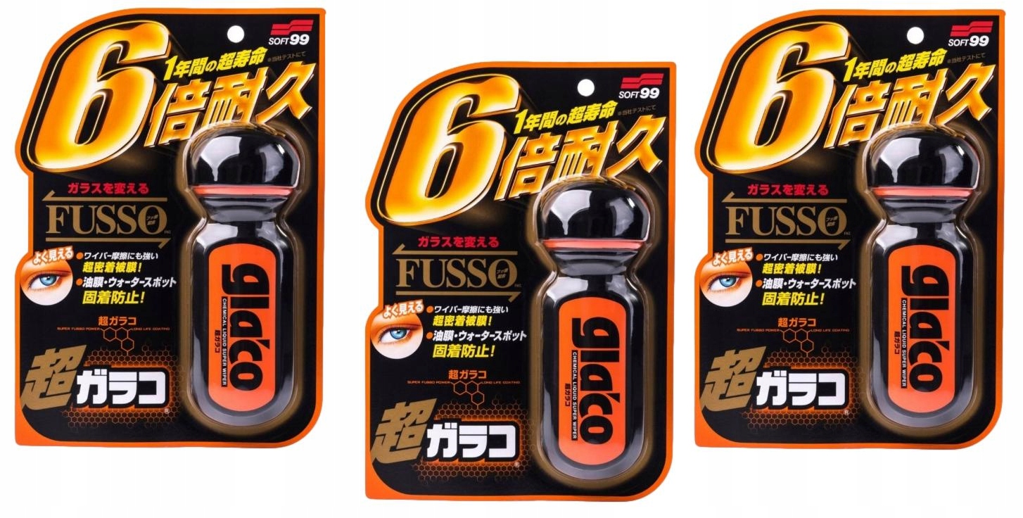 3 X SOFT99 Ultra Glaco Neviditeľná Tekutá Stieračka Veľmi Trvanlivá 70 ml