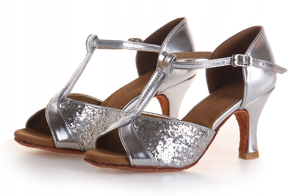 Buty Do Tańca Taneczne Latino Salsa 7cm Srebrne