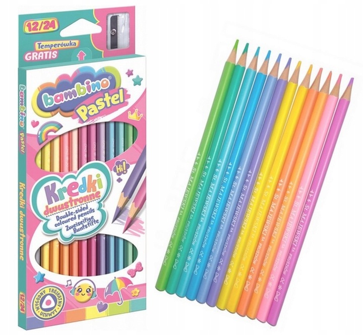 BAMBINO KREDKI OŁÓWKOWE 12 kolorów pastelowe