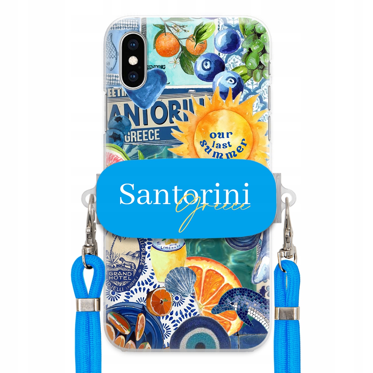 Puzdro pre iPHONE Xs Modré Crossbody vodítko držiak Santorini Sea Vibes