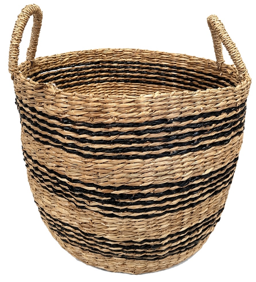 Kosz pleciony z trawy morskiej 36×30 cm boho na koce zabawki lub donicę