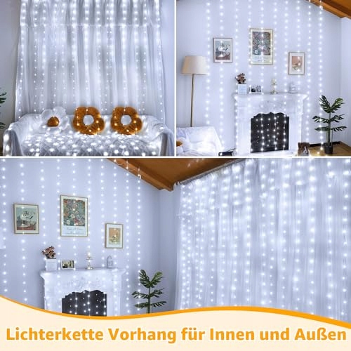 OLLNY Kurtyna Świetlna Girlanda Ozdobna Lamki Wodoodporne 3x3m 300 LED — miniatura 6