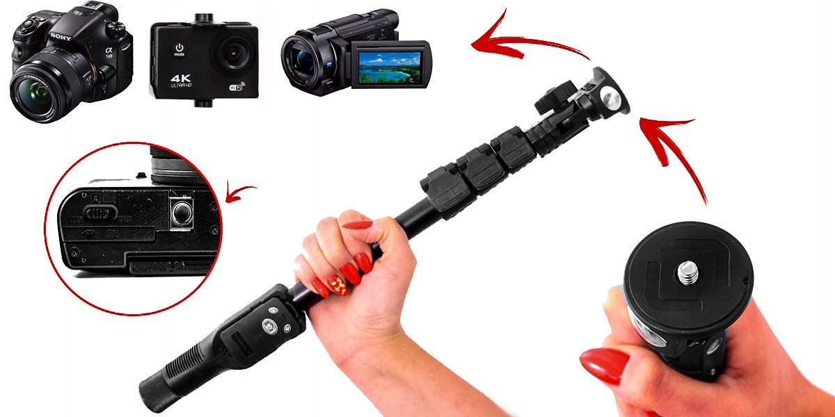 KIJEK SELFIE STICK MONOPOD BLUETOOTH ZOOM PRZYCISK do TELEFONÓW KAMEREK Kod producenta YT-1288 XH-228