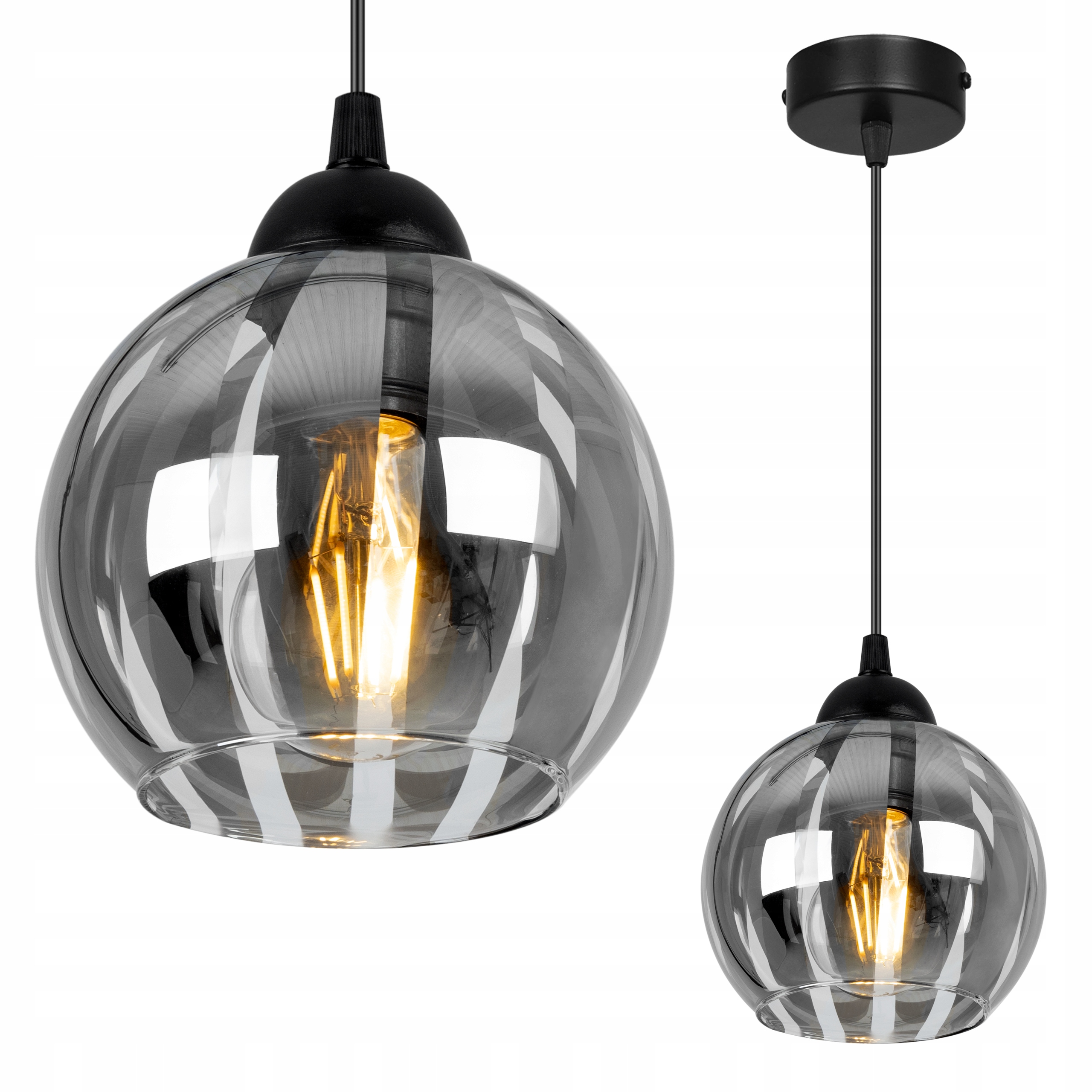 

Lampa Wisząca Chrom Szklany Klosz Kula