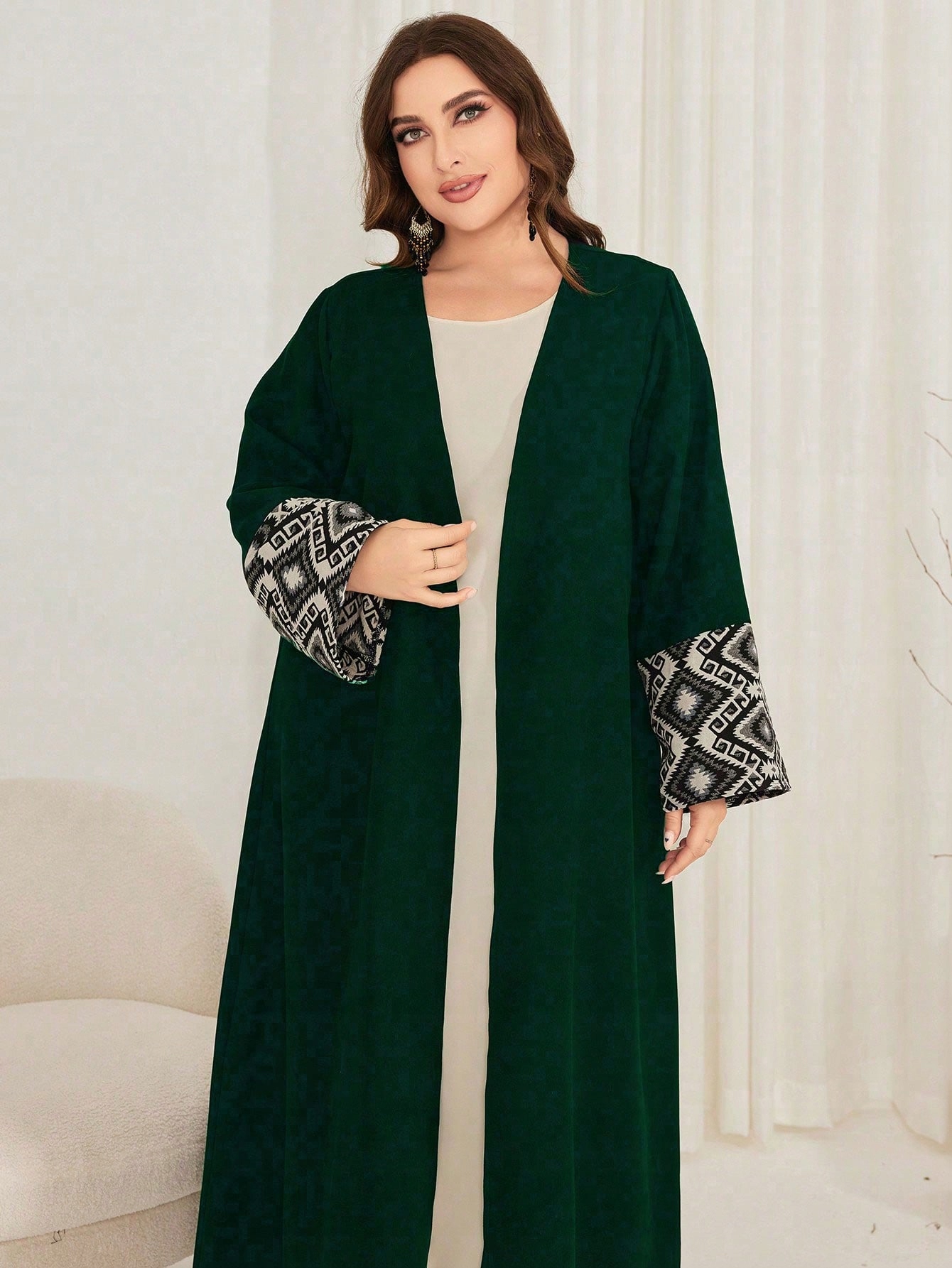 Tunika Přehoz Bez Zapínání V Arabském Stylu Zelená Maxi Shein XL 42