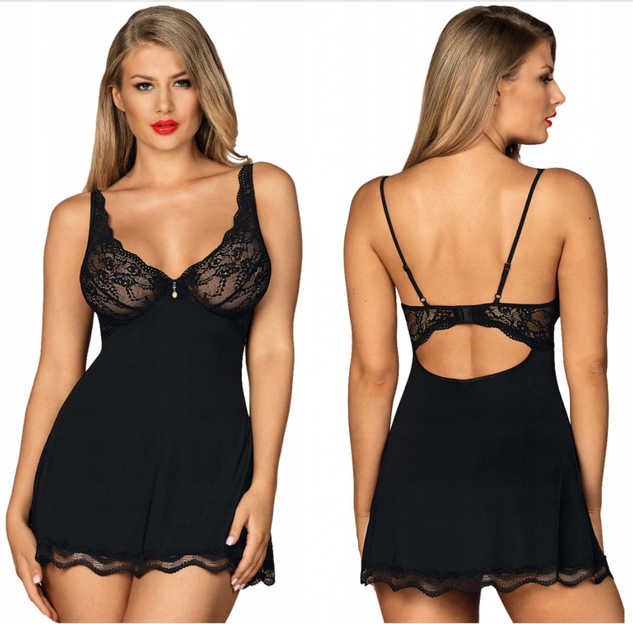 Luvae Košile Noční Tričko Tanga Babydoll Černá 2XL/3XL