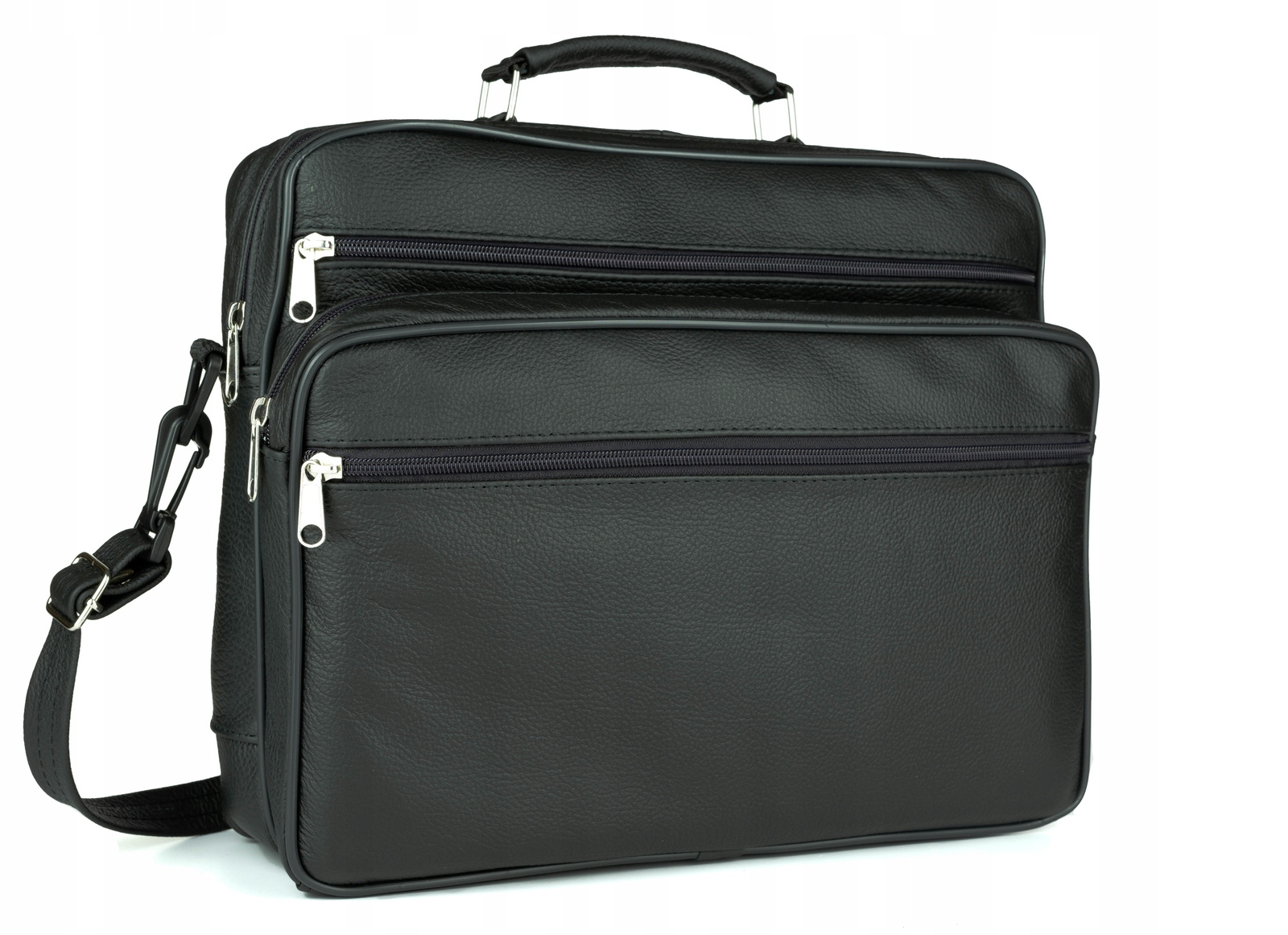 Pánská kožená taška z přírodní kůže, velká, prostorná, černá, vhodná do práce