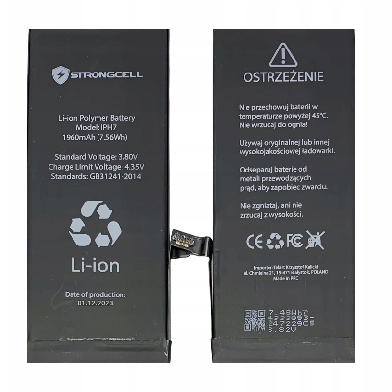 Bateria iPhone 7 STRONGCELL, A1660, A1778, A1779, 12.2023r Stan opakowania oryginalne