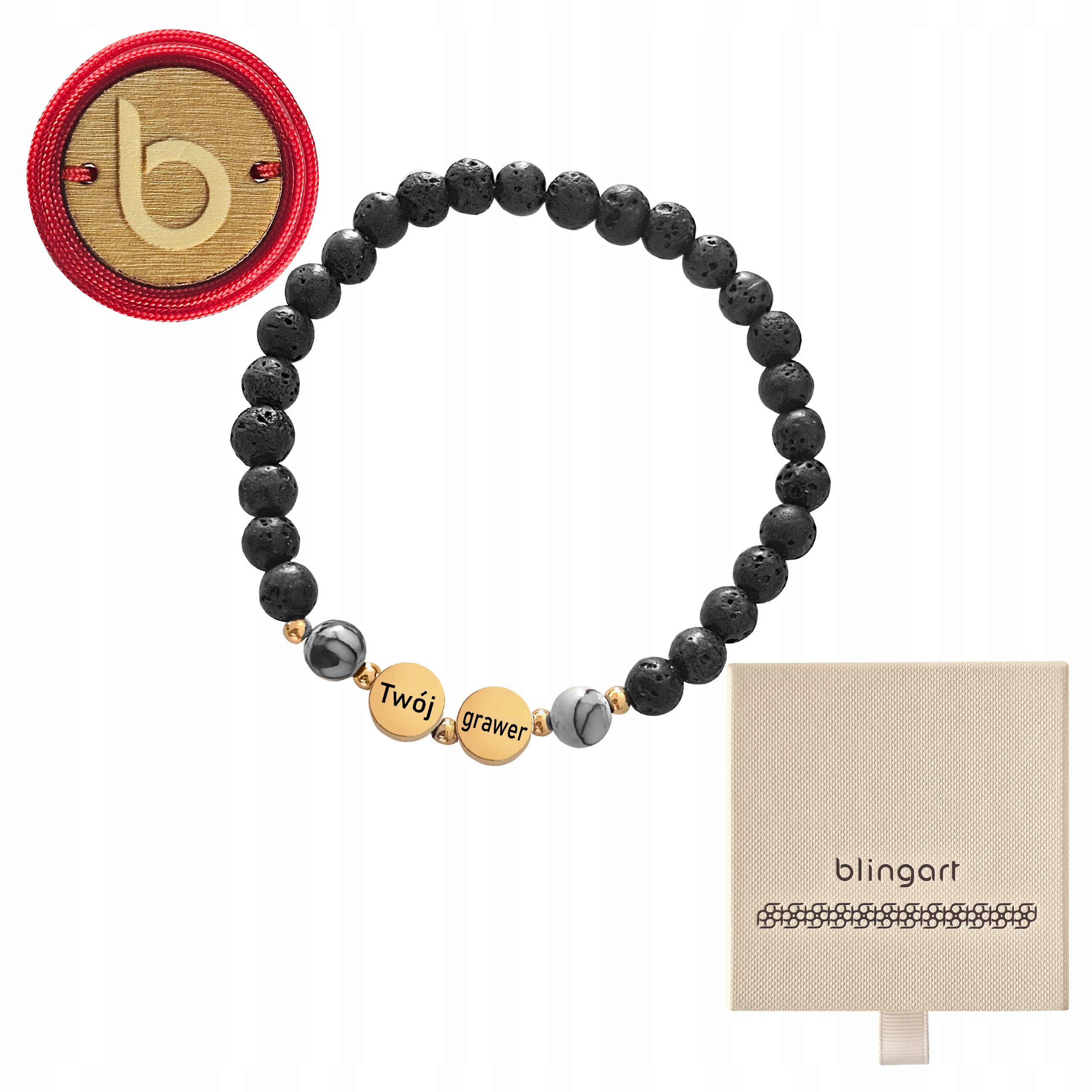 Náramek přírodní kameny korálky vulkanická láva ruční výroba Blingart