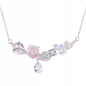 náhrdelník řetízek lesklá růže květy motýl stříbrný stříbro 925 s925