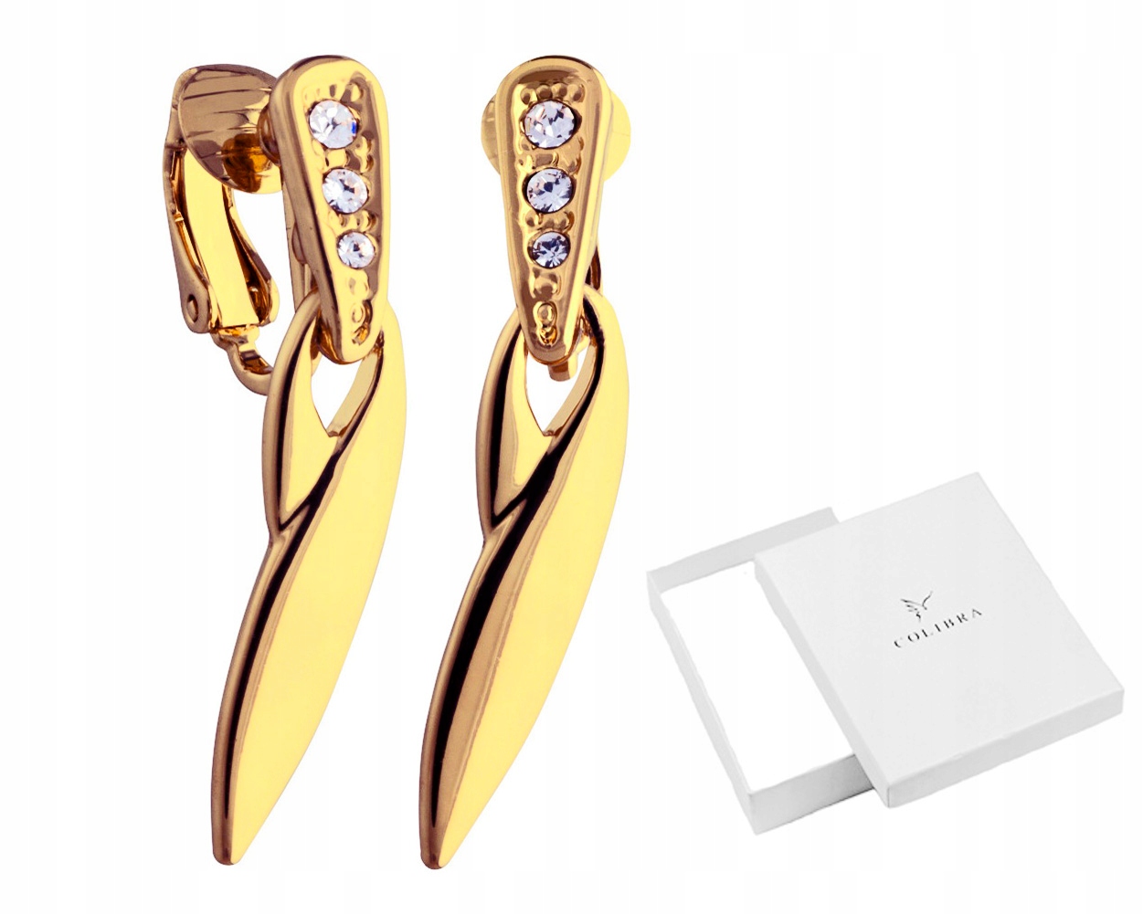 

Złote Klipsy Kryształy Swarovski Krókie Wiszące