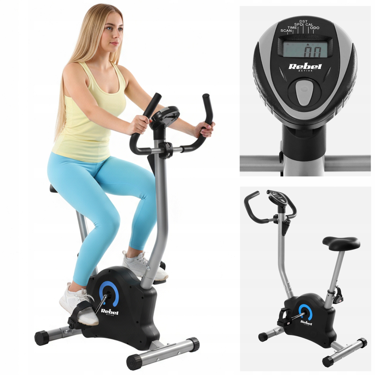 Rower treningowy stacjonarny mechaniczny pasowy LCD Rebel Active