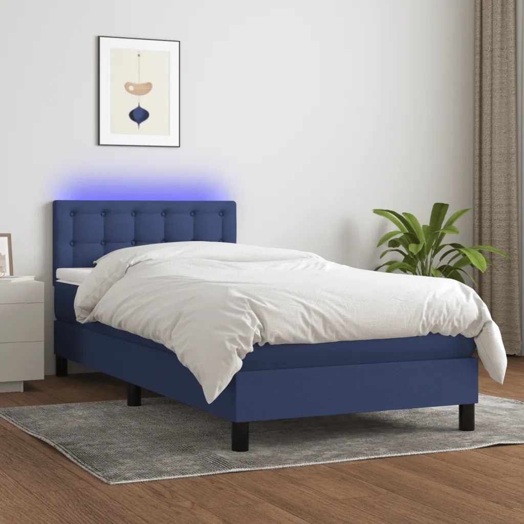 Box spring postel s matrací a Led modrá 90x200 cm textil Modrá 3133451
