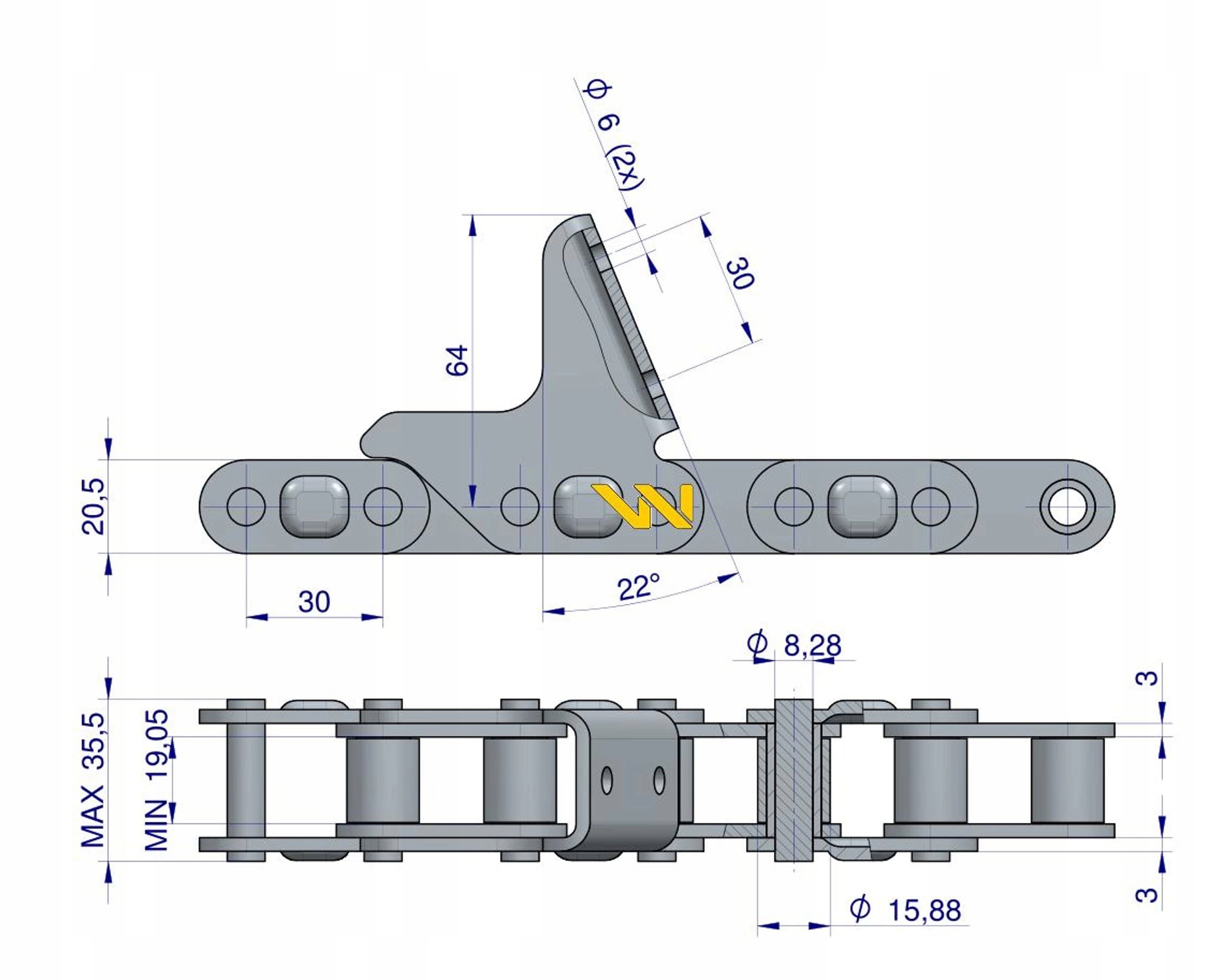 Řetěz otrhávače kukuřičných baněk 72 ogn Geringhoff