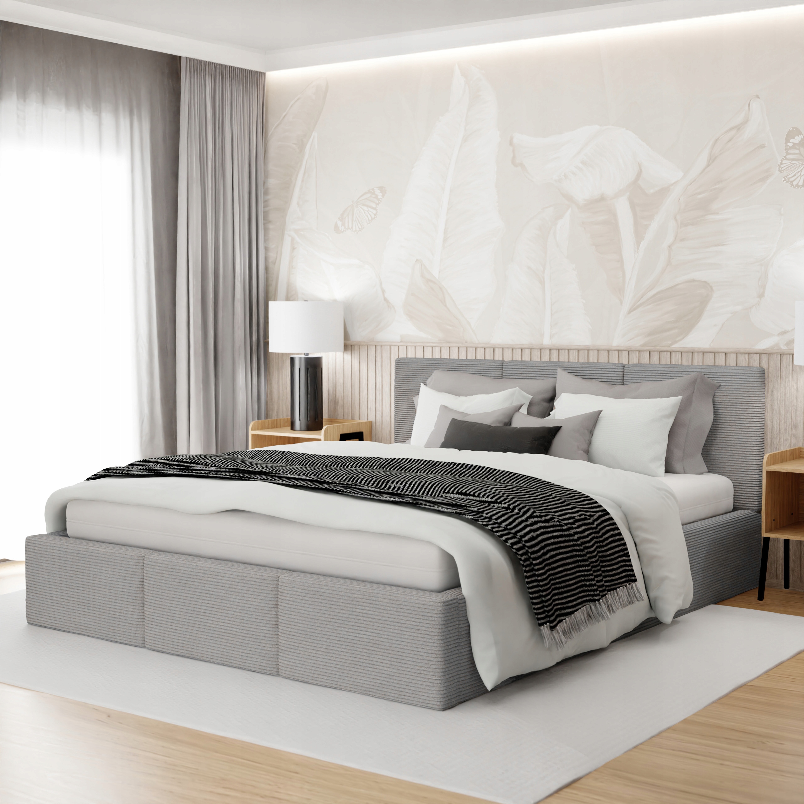 Čalouněná Postel Do Ložnice 160x200 Dvojitá S Úložným Prostorem Šedá