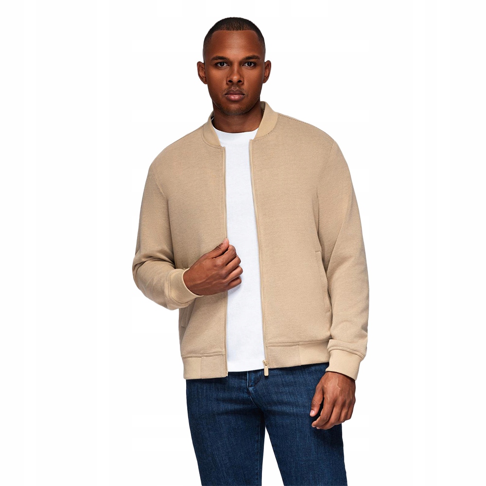 Pánská bomber bunda s raglánovým rukávem, teplá béžová, V2 OM-JANP-0159 XL