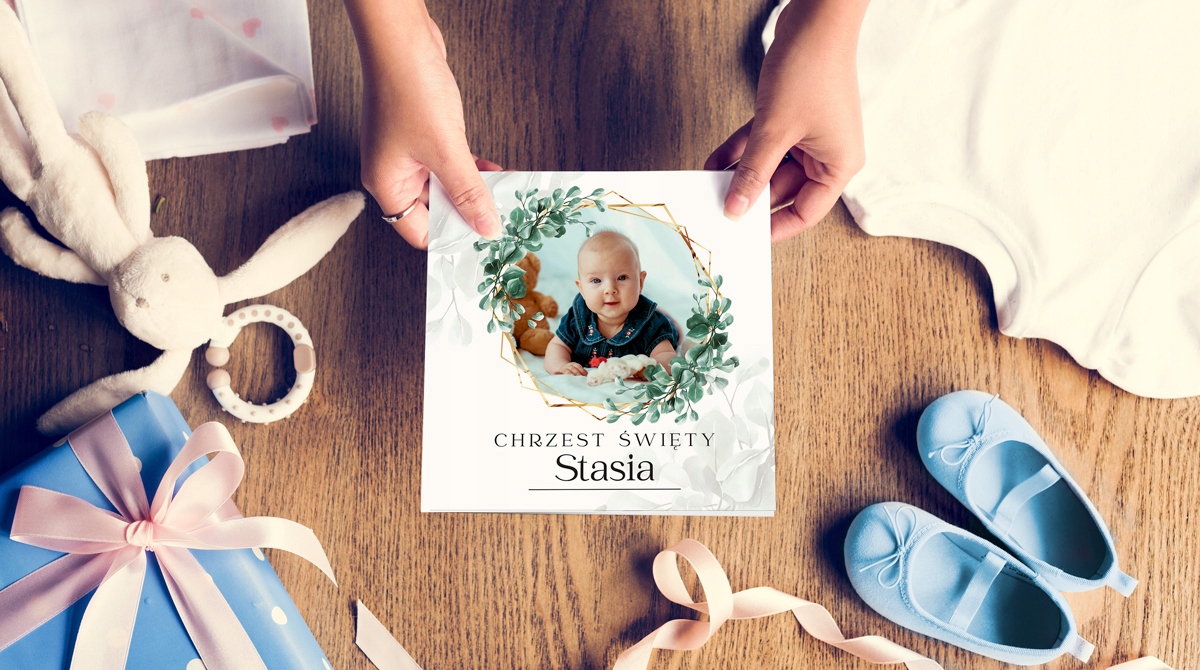 Zaproszenia na Chrzest Zdjęcie Personalizacja 3szt Wysokość produktu 14 cm