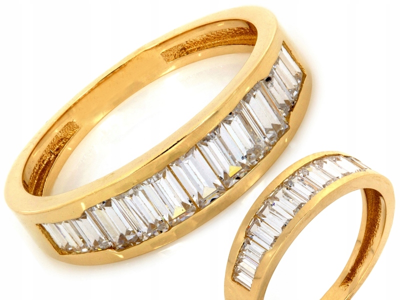 Prstýnek 585, snubní prsten s bílými zirkony, módní bagetky, velikost 20