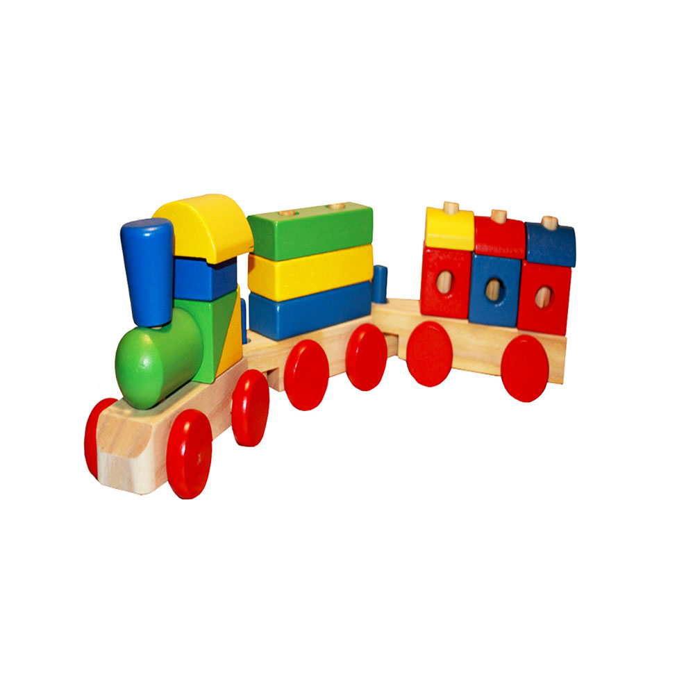 

Drewniany Pociąg Kolejka Lokomotywa Wagony Klocki