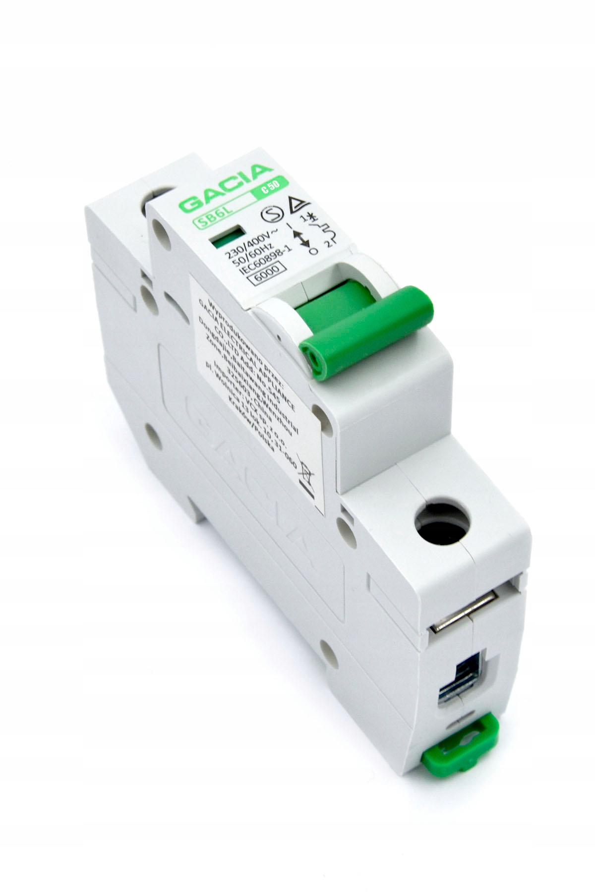  /><h2>Wyłącznik nadprądowy C 50A 1FAZ - bezpiecznik Gacia</h2><p><b>Dane techniczne:</b></p><ul><li>prąd znamionowy: 50A</li><li>charakterystyka: C</li><li>znamionowa odporność impulsowa (1,2/50) Uimp: 6000</li><li>napięcie znamionowe Ue: 240/415 V</li><li>izolacja znamionowa Ui: 500 V</li><li>częstotliwość prądu Hz: 50/60</li><li>żywotność elektryczna: 6000</li><li>żywotność mechaniczna: 100000</li><li>wskaźnik pozycji pracy: tak</li><li>stopień ochrony: IP 20</li><li>temp. składowania: -30/+70°C</li><li>temp. pracy: -30/+50°C</li><li>maksymalny przekrój przewodów łączeniowych: 25 mm2</li><li>moment dokręcenia zacisków łączeniowych: 3Nm</li><li>możliwość podłączenia za pomocą szyn grzebieniowych: tak</li></ul><p><b>Wykonanie zgodnie z normą IEC/EN 60898-1</b></p><img src=