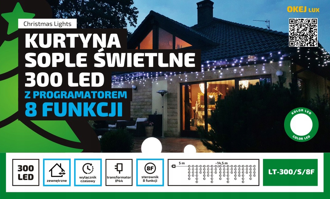 

Kurtyna Sople 300 Led 15m 8 Funkcji Timer Zimne