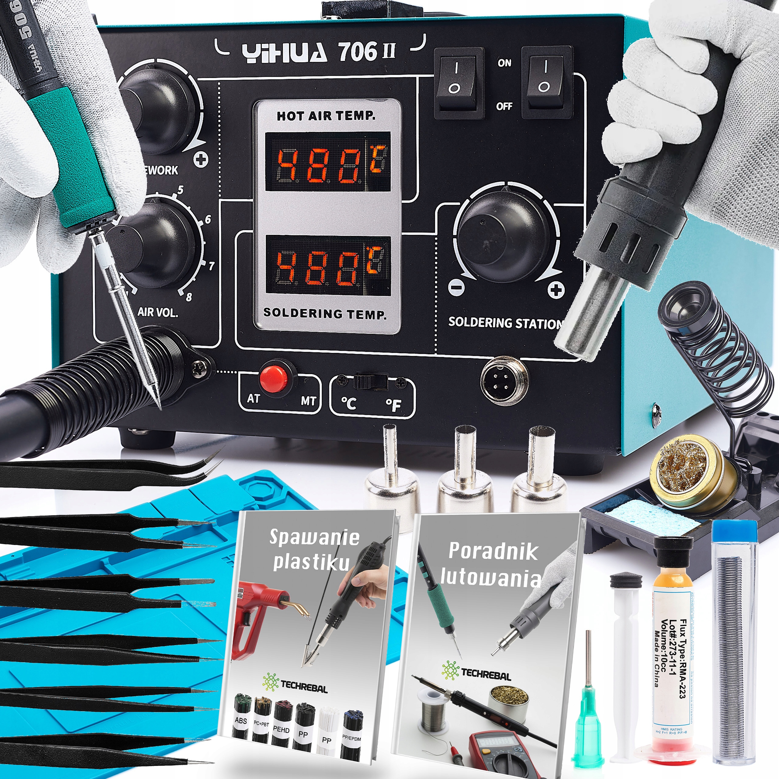 Stacja Lutownicza Hot Air Lutownica Yihua 706 II Duża Mata Cyna Pęseta Esd