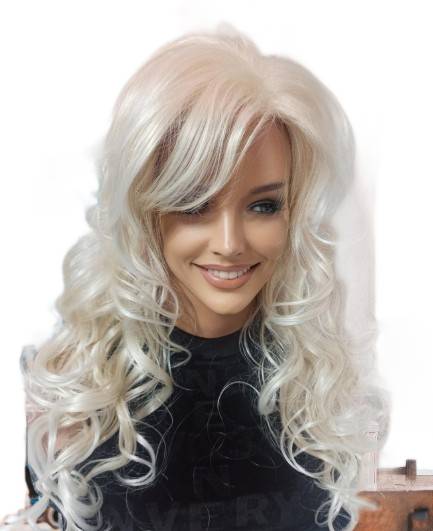 Dlouhá vlnitá paruka s ofinou Emery platinium blonde