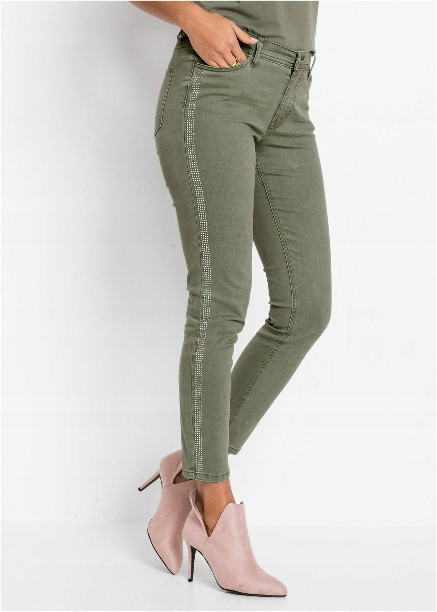 

Bodyflirt Oliwkowe Spodnie Jeans Z Dżetami 48 4XL