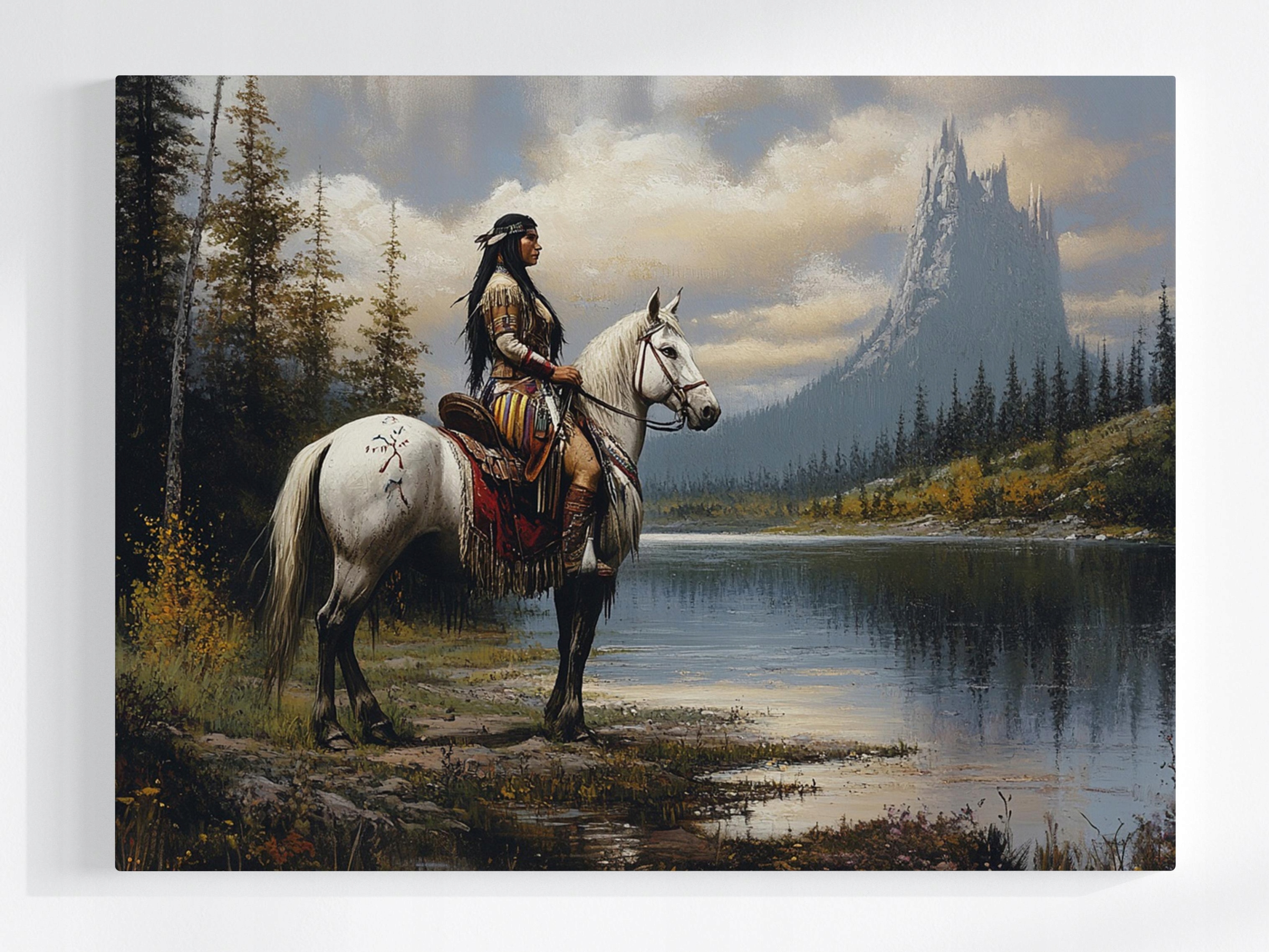 Obraz Na Plátně Canvas Indián Bojovník Amerika Western Kůň Krajina 100x75