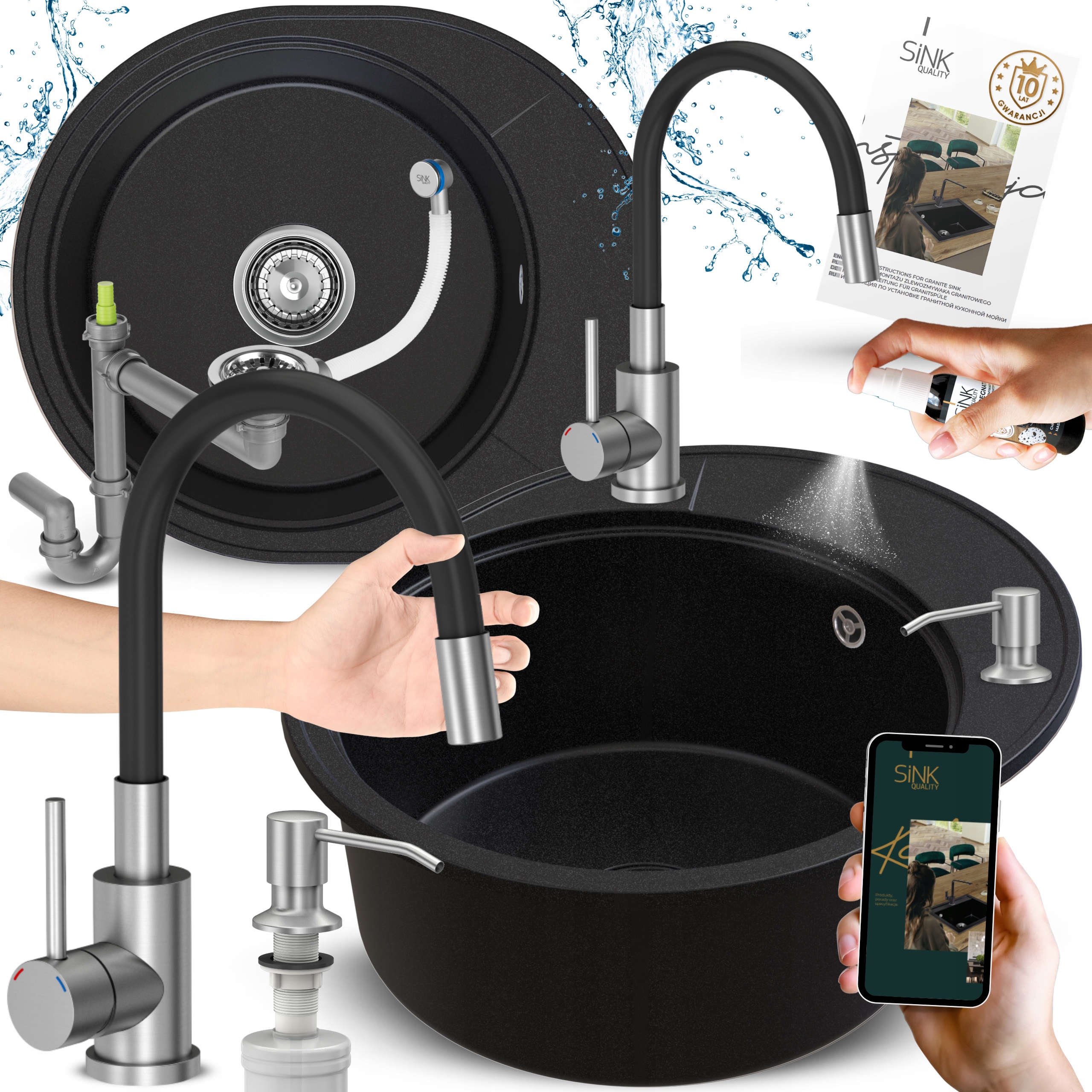 Granitový Dřez Jednokomorový s odkapávačem, kulatý Akumulátor