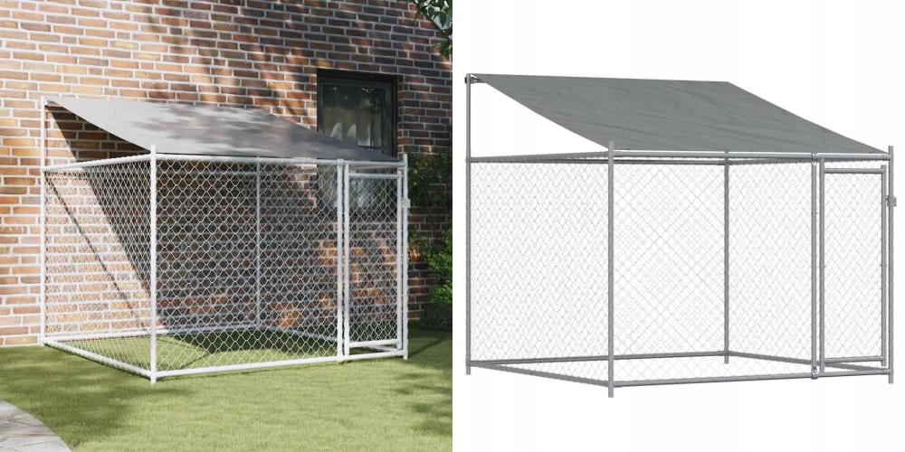 Levně Šedá, Klec pro psa se střechou a dveřmi, ocel, 2x2x2 m