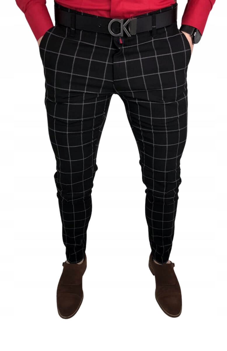 

Czarne spodnie slim fit w krate 64s 34