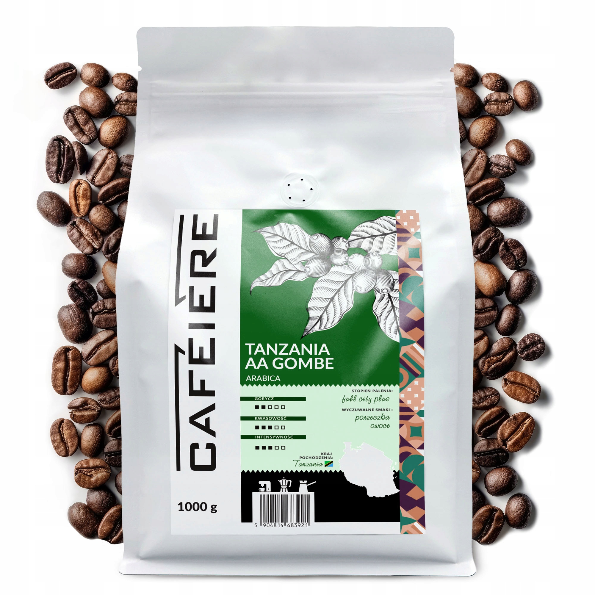 Levně Káva zrnková 1kg Tanzania Aa Gombe 100% Arabica Čerstvě pražená