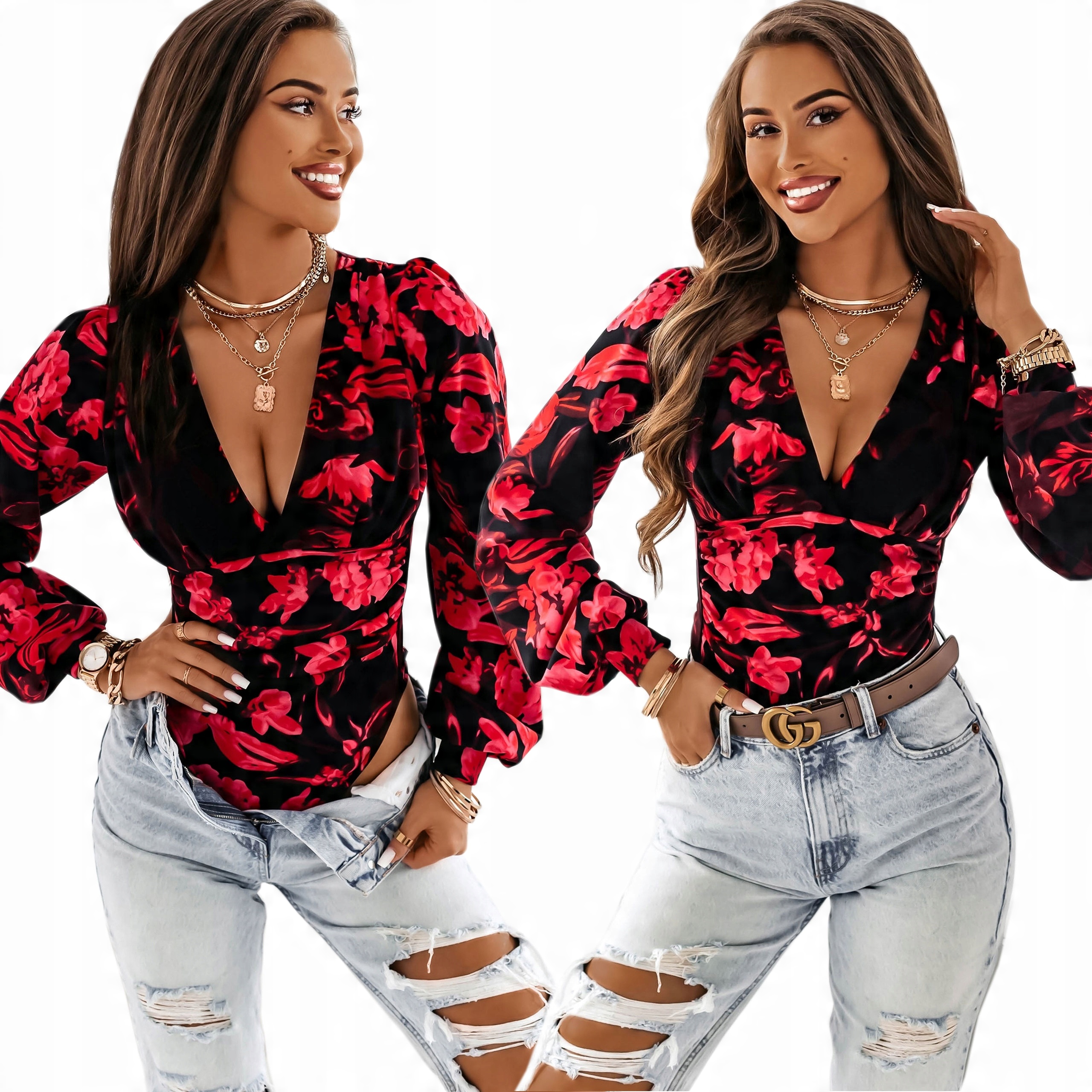 

Body Stylowe Dekolt V Długi Rękaw L/XL