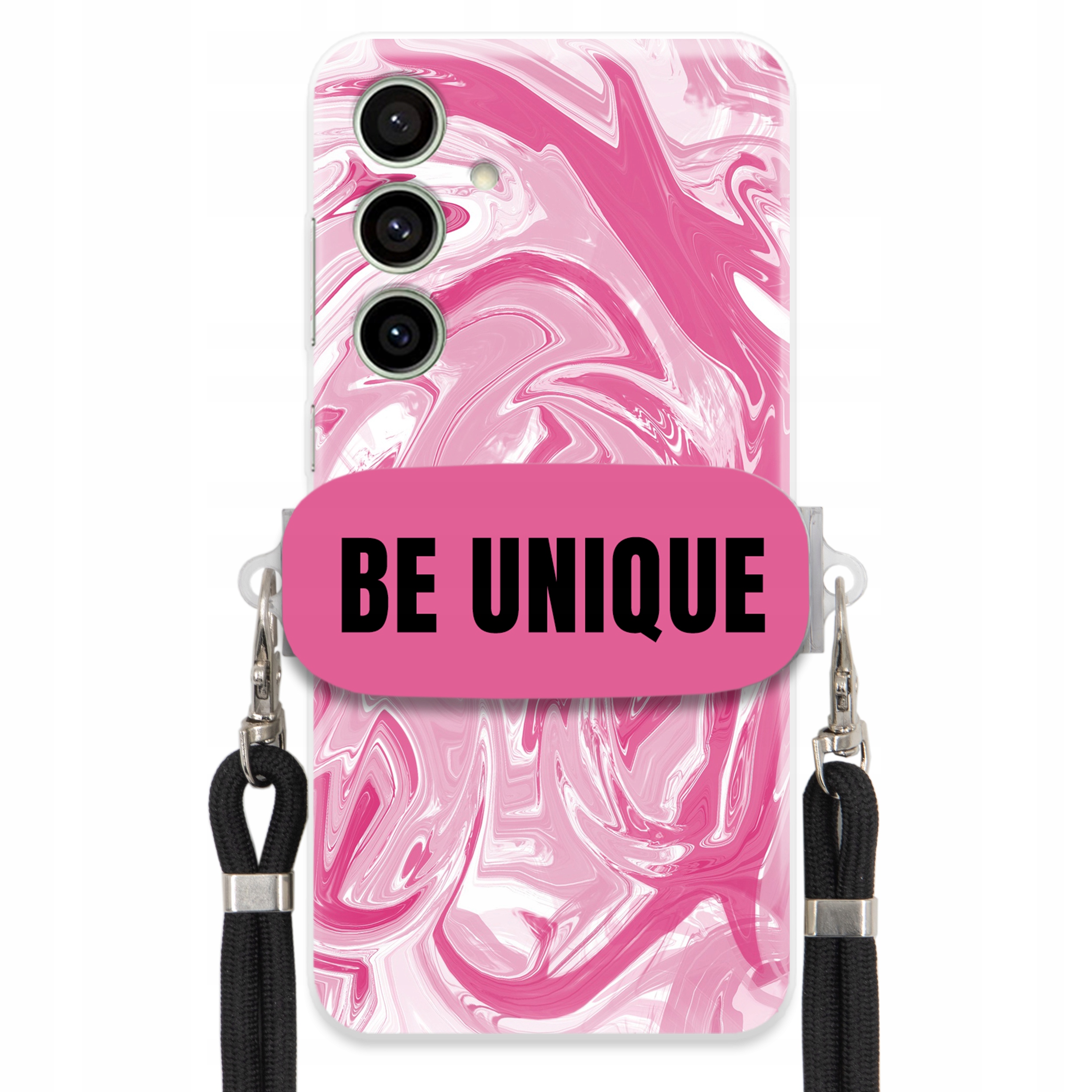Puzdro pre Samsung S24 Fe Case držiak na šnúrku Čierna Ružová Mramor Be Unique