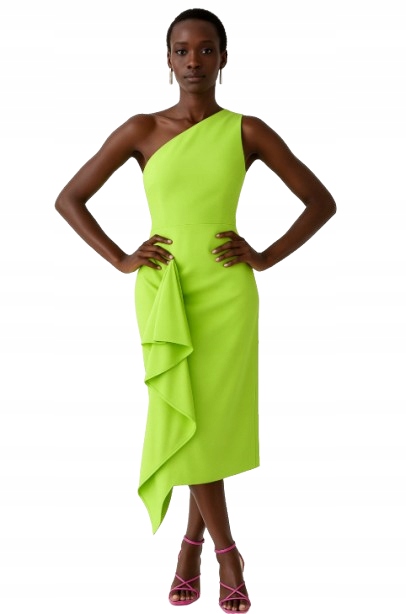 Karen Millen Zelená Šaty MIDI Na Jedno Rameno Rovná 40 B1F