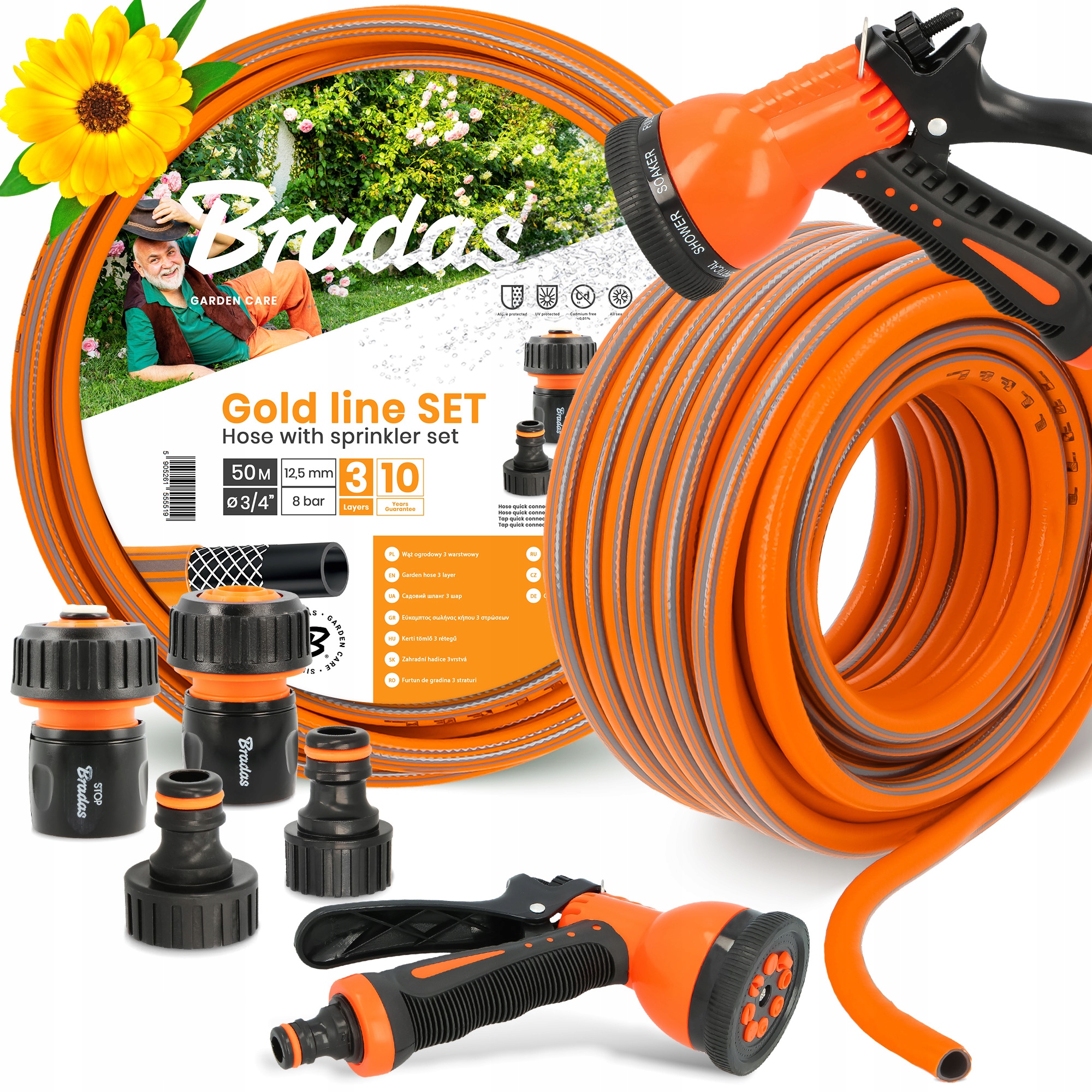 Záhradná Hadica 3/4 Vody Navíjacia Elastická 50 m Šlauf Zalievanie 3-VRSTVOVÁ Yo