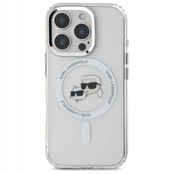 Karl Lagerfeld IML Metal Karl&Choupette Head MagSafe do iPhone 16 Pro Max Biały