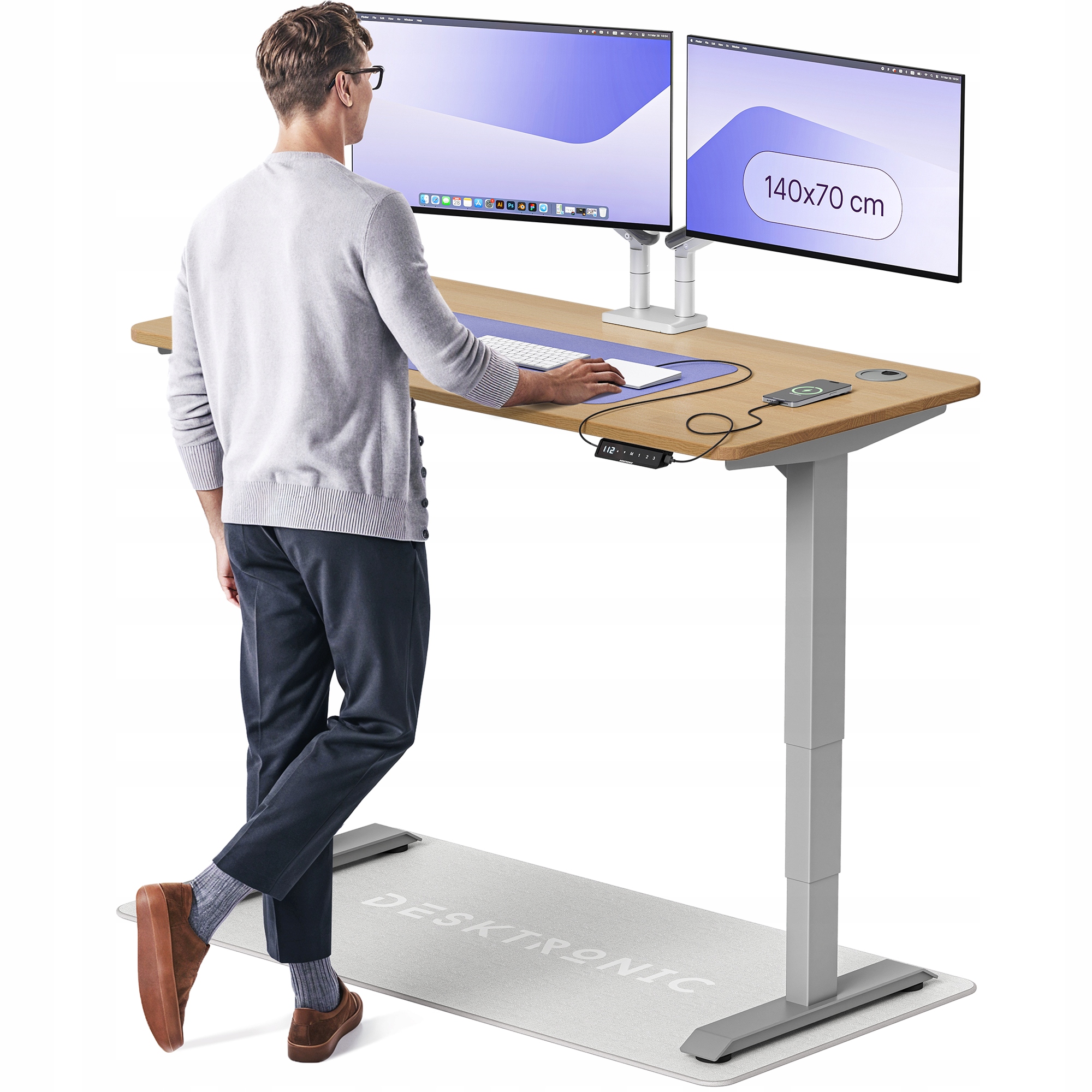 Biurko z elektryczną regulacją wysokości HomePro 140x70 cm Dąb/Szary