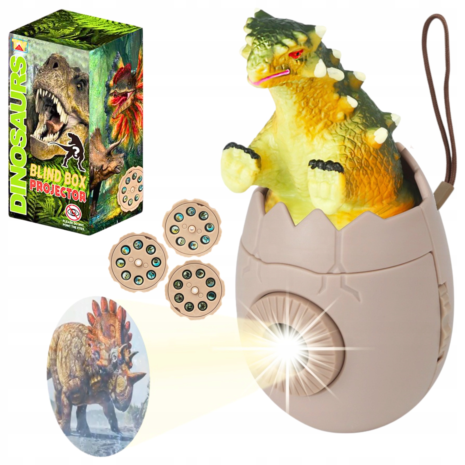 PROJEKTOR RZUTNIK LATARKA LAMPKA JAJO DINOZAURA 24 SLAJDY ZABAWKA FIGURKA