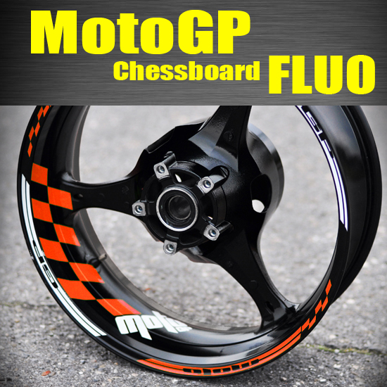 MotoGP Chessboard Fluo – Samolepky na pásky na kola a ráfky pro Honda