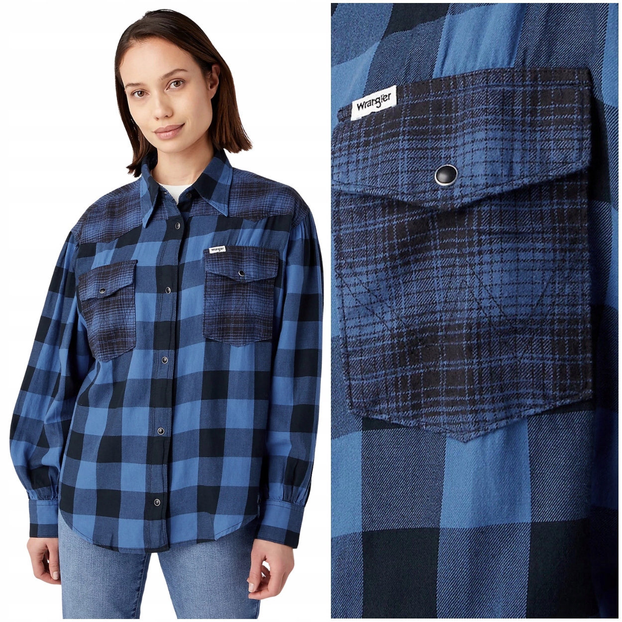 Wrangler Baloon Sleeve Shirt volná dámská kostkovaná bavlněná košile Xs