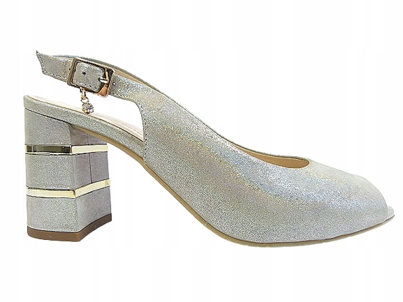 Dámské sandály na podpatku, stříbrné, bez podpatku, sloupek Sala 37