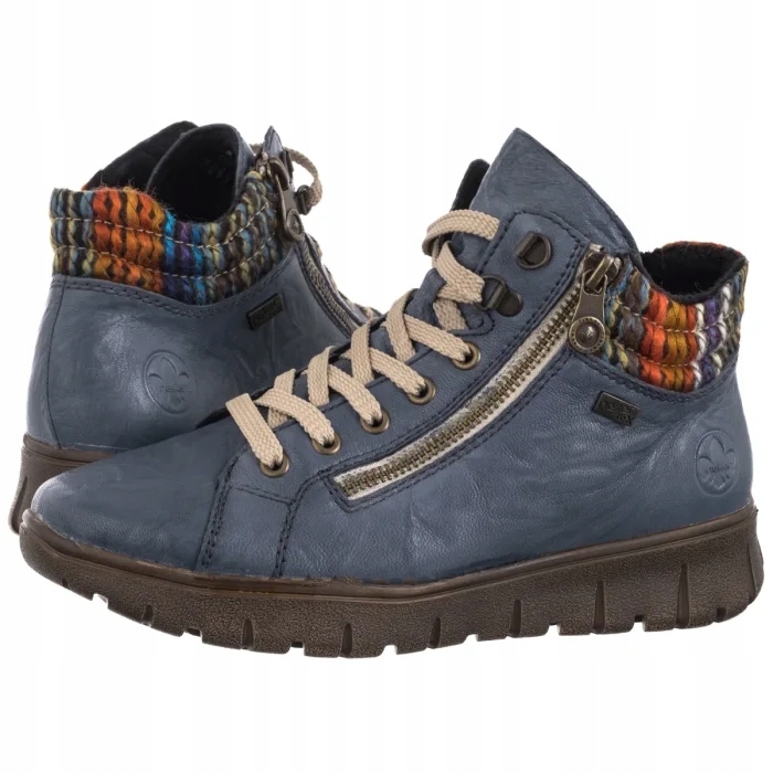 Modré dámské kožené kotníkové Kotníkové Boty Rieker N1305-14 modré