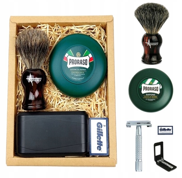 Štětec na holení z jezevčího masa Dárek pro muže Mýdlo Strojek na žiletky