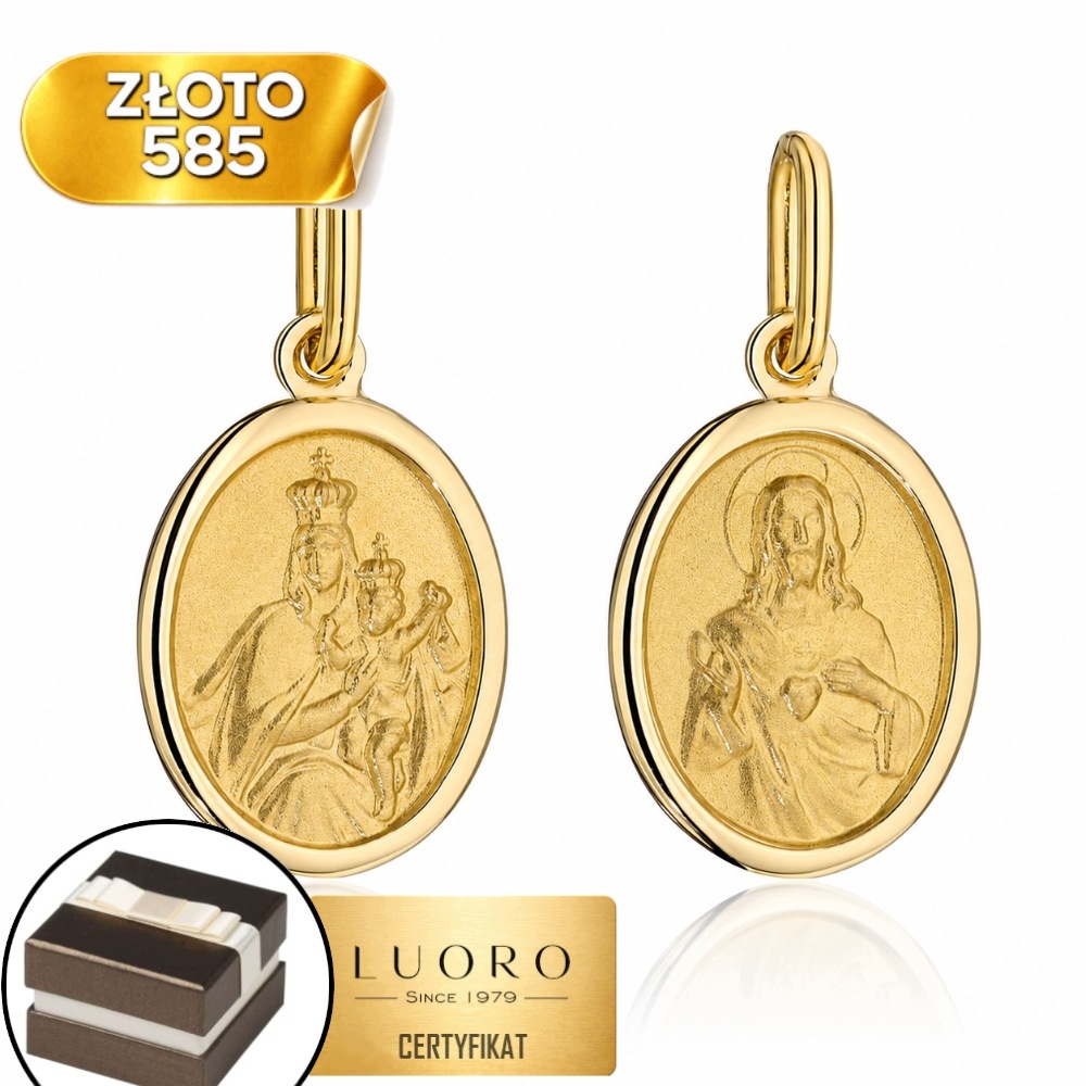 Zlatý Medailon 585 14K Saténový Škapulíř S Lesklou Vazbou 2,6 CM